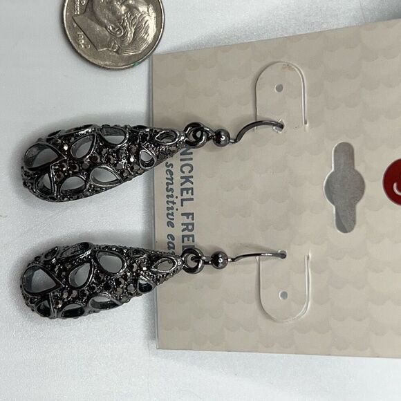 Dress Barn Antique Silver Grey Crystal Drop Earrings - Picture 4 of 6